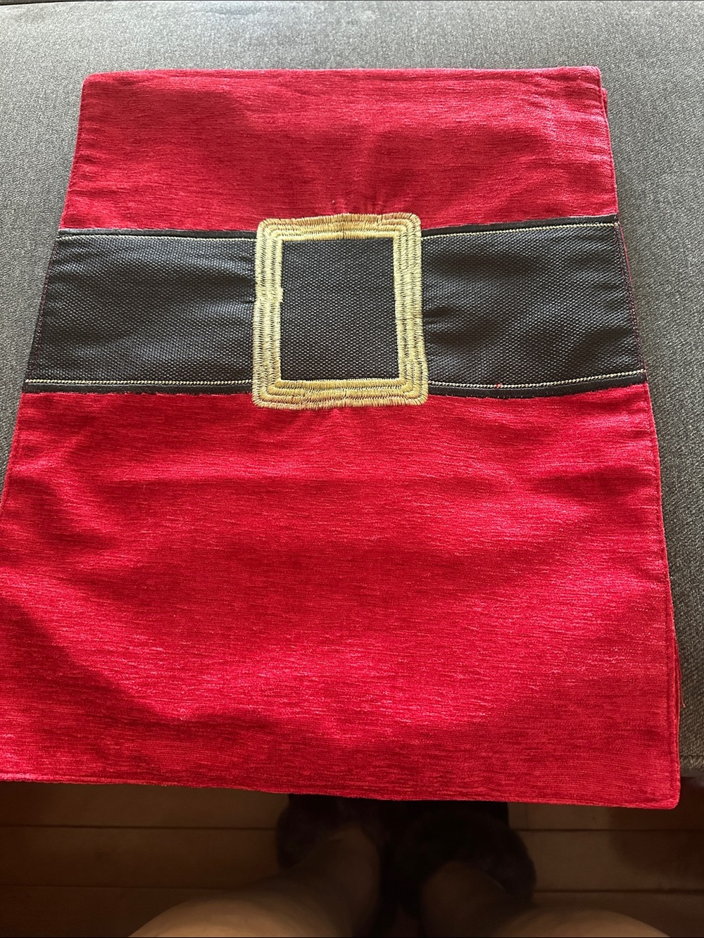 Red Velvet Santa Belt Holiday Table Runner (70 Inches)